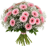 Cute Bouquet of Pink Gerberas with Gypsophila - Flowers Box London
