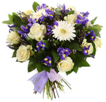 Cute Bouquet of White Gerberas and Iris - Flowers Box London