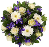 Cute Bouquet of White Gerberas and Iris - Flowers Box London