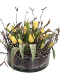 Cylinder Glass Bow of Tulips and Twigs