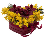 Cymbidium Orchids with Mimosa in a Box - Flowers Box London