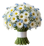 Daisies with Blue Forget Me Not and Gypsophila Bouquet - Flowers Box London