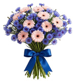 Daisy Gerbera with Blue Cornflowers Bouquet - Flowers Box London