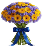 Daisy Gerbera with Blue Cornflowers Bouquet - Flowers Box London