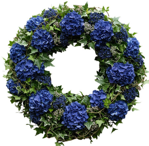 Deep Blue Hydrangea with Hedera Door Wreath - Flowers Box London