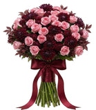 Deep Burgundy Dahlia with Roses Bouquet - Flowers Box London