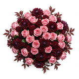 Deep Burgundy Dahlia with Roses Bouquet - Flowers Box London