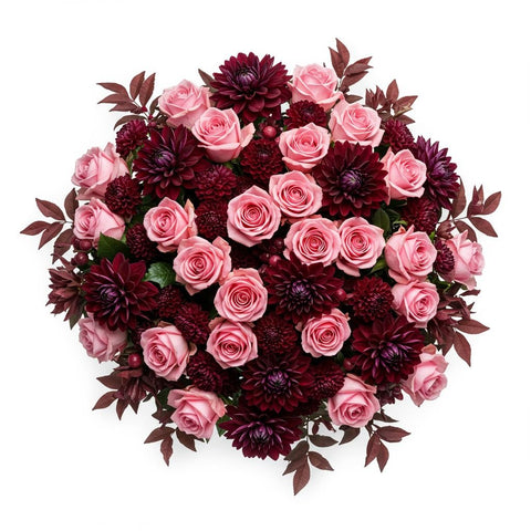 Deep Burgundy Dahlia with Roses Bouquet - Flowers Box London
