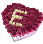 Deep Purple and White Roses Initial Flower Box