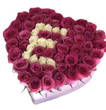 Deep Purple and White Roses Initial Flower Box