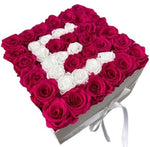 Deep Purple and White Roses Initial Flower Box