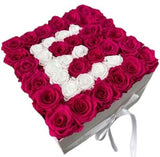 Deep Purple and White Roses Initial Flower Box