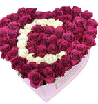 Deep Purple and White Roses Initial Flower Box