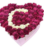 Deep Purple and White Roses Initial Flower Box