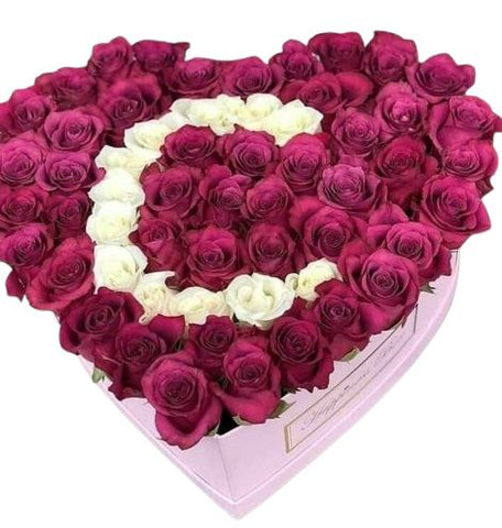 Deep Purple and White Roses Initial Flower Box