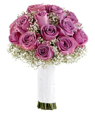 Deep Purple Roses with Gypsophila Wedding Bouquet