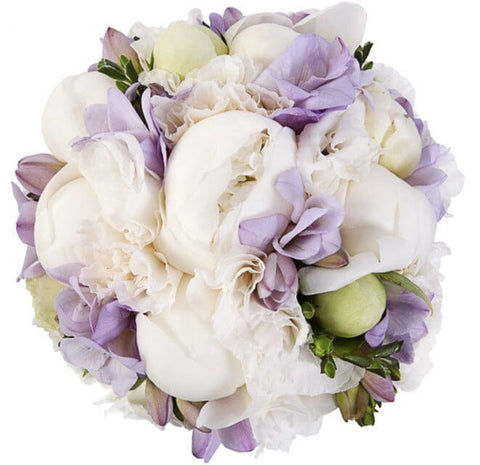 Delightful Bouquet of Peonies with Purple Freesias - Flowers Box London