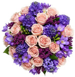 Delightful Bouquet of Roses with Freesias and Hyacinth