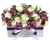 Delightful Box of Spray Roses and Alstromeria - Flowers Box London