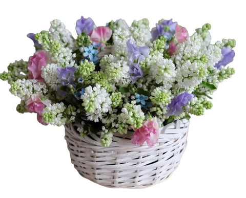 Delightful Scented Basket of Lilac and Sweet Pea