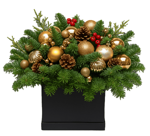 Distinctive Gold Baubles Xmas Box - Flowers Box London