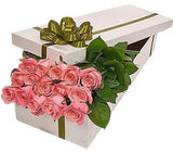 Dozen Pink Roses Luxury Box - Flowers Box London