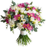 Duo Freesias with Eucalyptus Bouquet - Flowers Box London