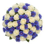 Elegant Bouquet of Roses with Blue Corflowers - Flowers Box London