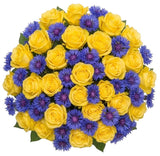 Elegant Bouquet of Roses with Blue Corflowers - Flowers Box London