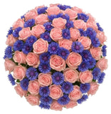 Elegant Bouquet of Roses with Blue Corflowers - Flowers Box London
