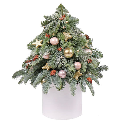 Elegant Natural Spruce Festive Tree Arrangement with Delicate Decorations