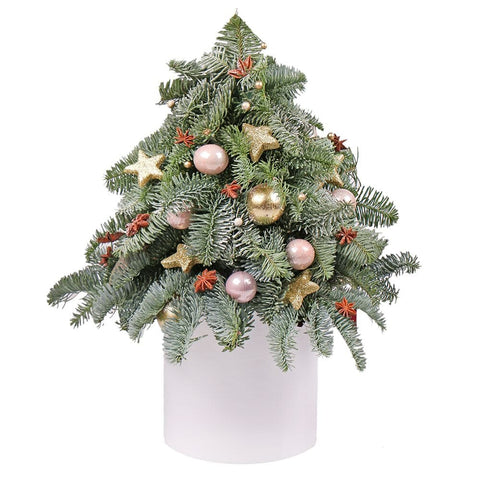Elegant Natural Spruce Festive Tree Arrangement with Delicate Decorations