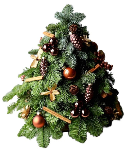 Elegant Nobilis Christmas Tree Arrangement: Adorned with Baubles and Pine Cones - Flowers Box London