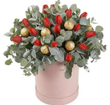 Elegant Tulips and Eucalyptus Gift Box with Chocolates - Flowers Box London