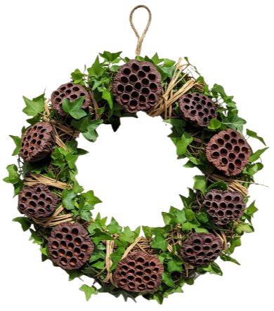 English Ivy with Lotus Seedspod Wreath