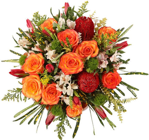 Exotic Banksia and Orange Roses Bouquet