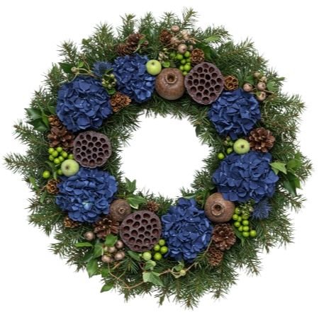 Festive Hydrangea Door Wreath with Gold Berry - Flowers Box London