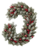 Festive Snowing Spruce and Pine Garland with Red Baubles and Lights - Flowers Box London