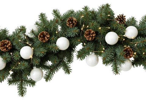 Festive Spruce Garland with White Baubles and Lights - Flowers Box London