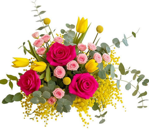 Fragrant Bouquet of Mimosa with Colored Blooms - Flowers Box London