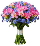 Freesias and Blue Frorget Me Not Bouquet - Flowers Box London