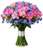 Freesias and Blue Frorget Me Not Bouquet - Flowers Box London
