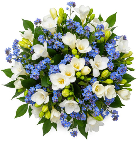 Freesias and Blue Frorget Me Not Bouquet