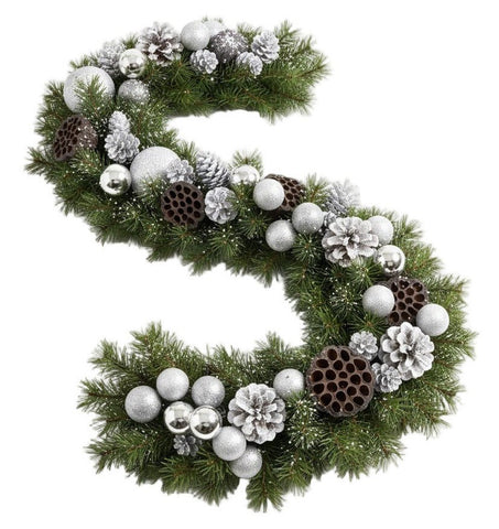 Frosted Forest Garland with Silver Baubles - Flowers Box London