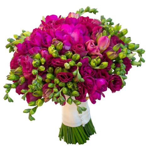 Fuchsia Freesia and Lisianthus Bridal Bouquet
