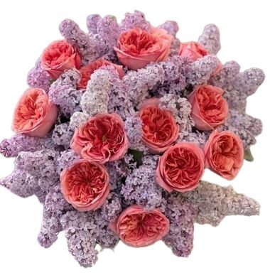 Glamour Bouquet of Lilac and Garden Roses - Flowers Box London