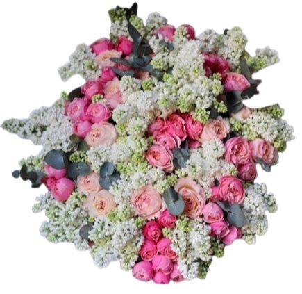 Glamour Bouquet of Peach and Pink Spray Roses with Lilac