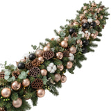 Glamur Spruce Garland with Rose Gold Shine & Black Bauble - Flowers Box London