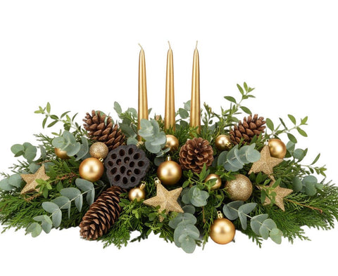 Gold Rustic Elegance Festive Centerpiece - Flowers Box London