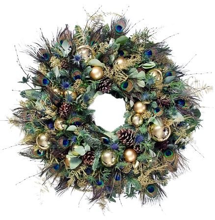 Golden Glow & Feather Christmas Wreath - Flowers Box London